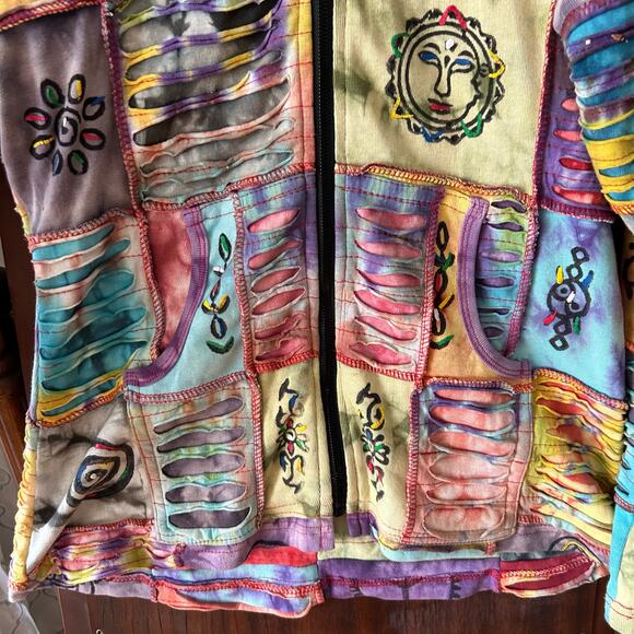 Vintage Y2K The Collection Royal Women’s Medium Patchwork Long Zip Hoodie Jacket - Picture 3 of 9